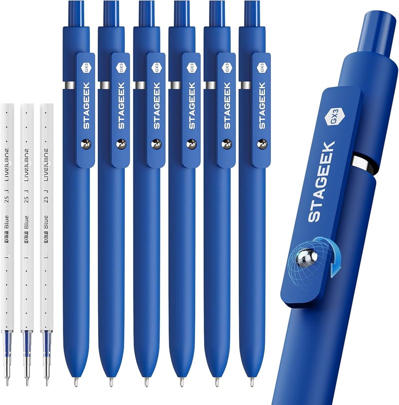 STAGEEK Blue Gel Pens, 6Pcs Quick Dry Blue Ink Pens with 3 Extra Refills, Fine Point Retractable Smooth Writing Pens for Journaling, Office, Note Taking, School Supplies, Nurse Aesthetic(Blue) - Image 1